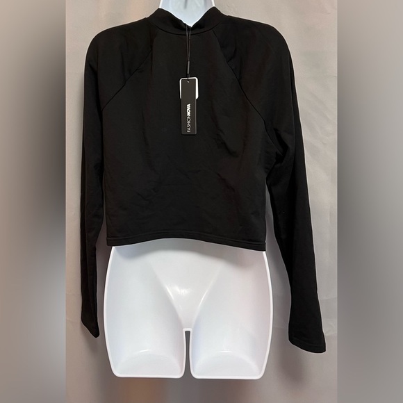 NWT Fashion Nova Friendly Competition Black  Long sleeve Crop‎ Top 3/4 zip Sz 1X - Picture 2 of 10